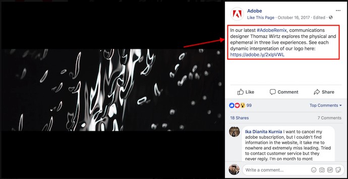 call to action on adobe's facebook cover photo