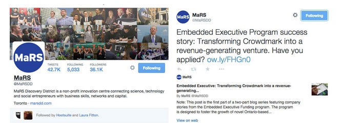 Mars Discover District tweets showing their promotion of case studies