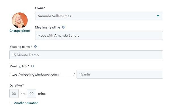 screenshot of meetings tool to add meeting details in hubspot