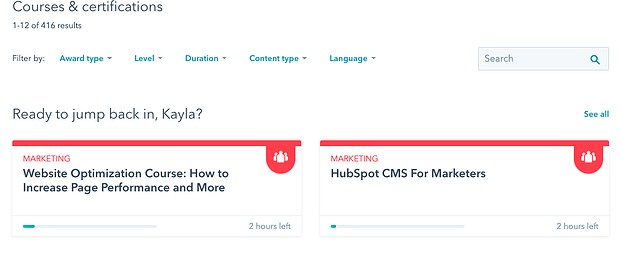 Personalized courses from HubSpot Academy.