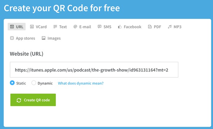 QR code URL form