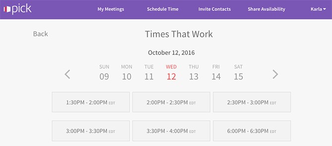 pick meeting app which highlights Times That Work for the user