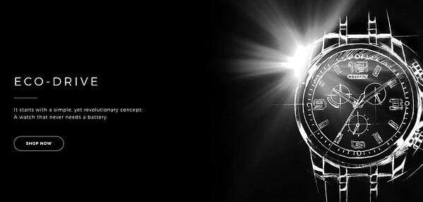 Eco-Drive ad that reads "A watch that never needs a battery" alongside an image of a watch