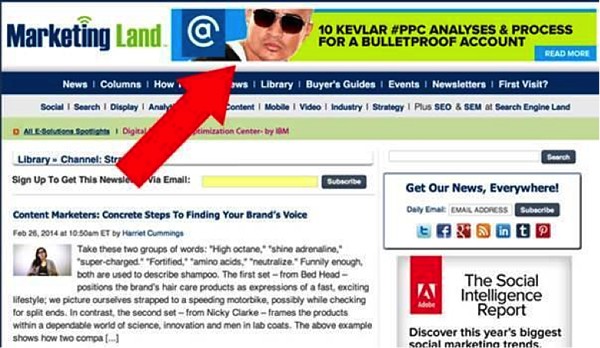 remarketing ad at the top of a page that says "10 kevlar ppc analyses and process for a bulletproof account"