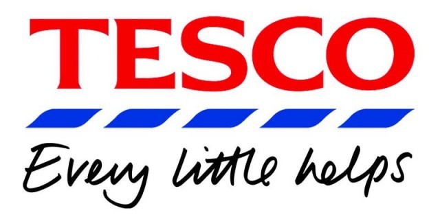 Tesco's catchy tagline, Every little helps with a red logo