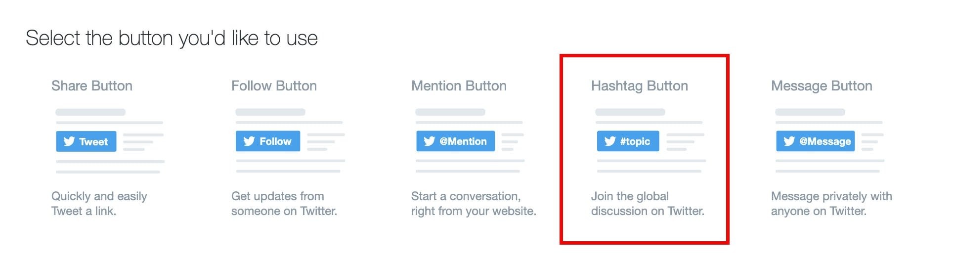 hashtag button on twitter developer page