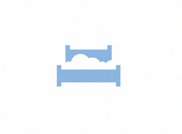 minimalist logo with a blue bed and a cloud made from negative space