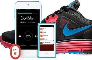 Nike+ shoe, iPhone, and iPod