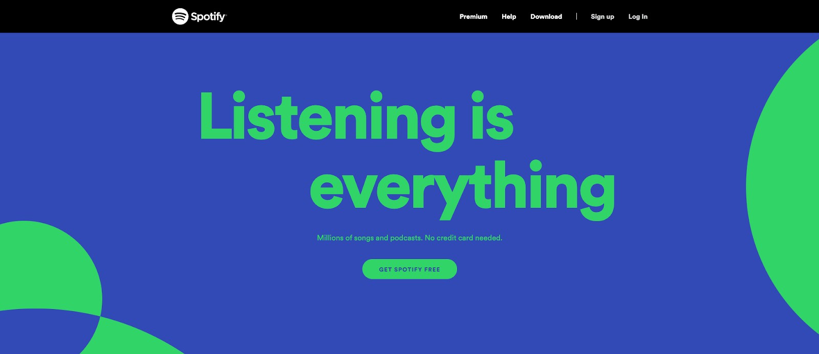 a web design example on Spotify.com