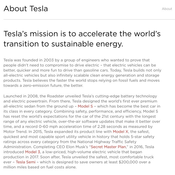 Tesla Company description