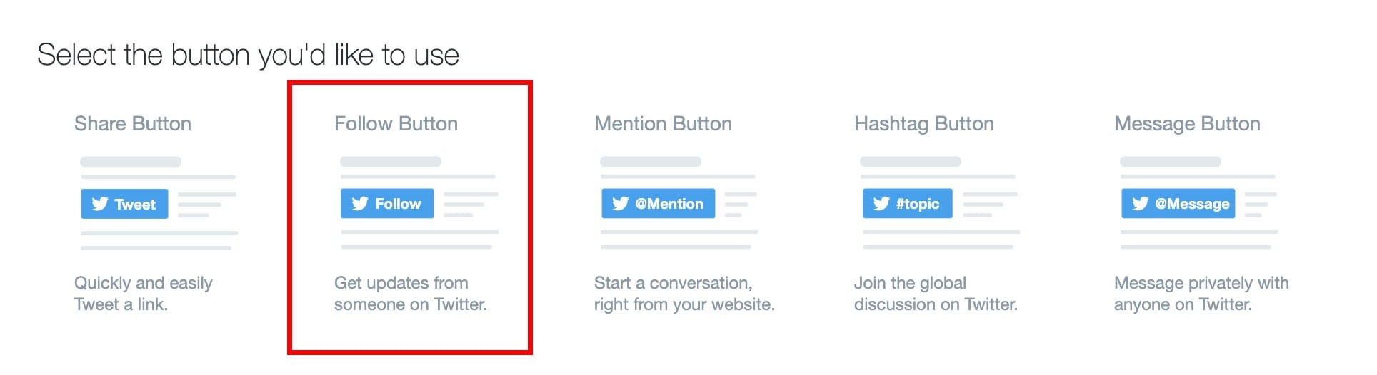 twitter buttons option on twitter's developer page