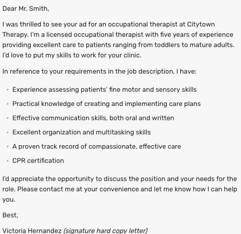 best short cover letter example