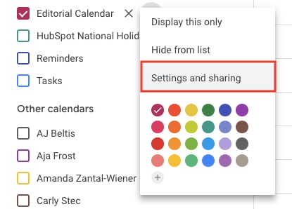 Sharing Settings in Google Calendar