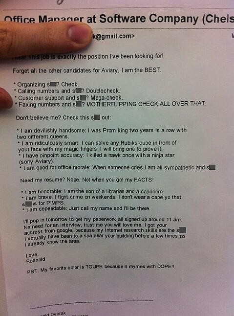 Overconfident cover letter example