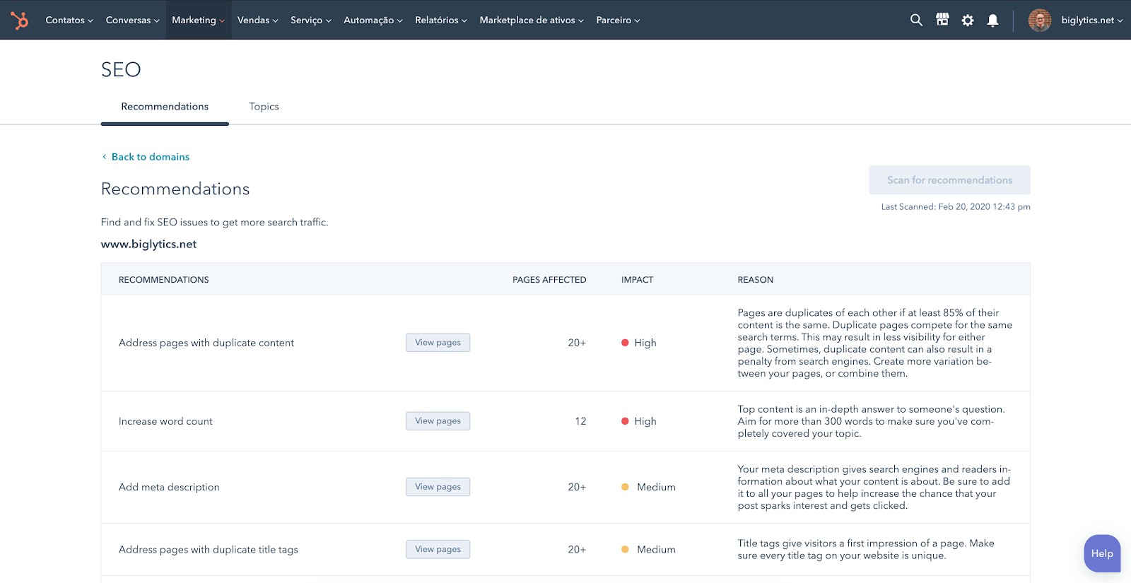 hubspot marketing hub search engine optimization tool demo
