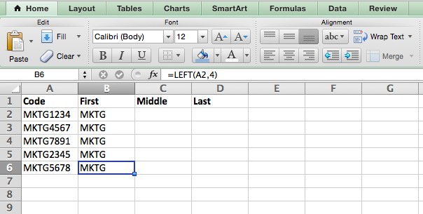 LEFT formula in Excel