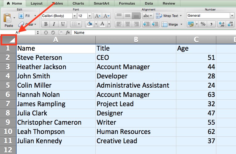 Quickly select rows, columns, or the whole Excel spreadsheet