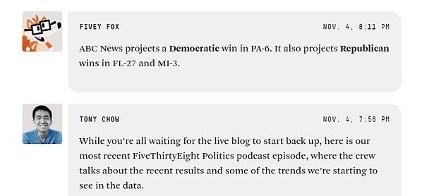 fivethirtyeight microblog for election coverage
