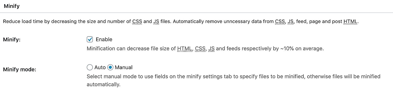 the settings page in the w3 total cache plugin