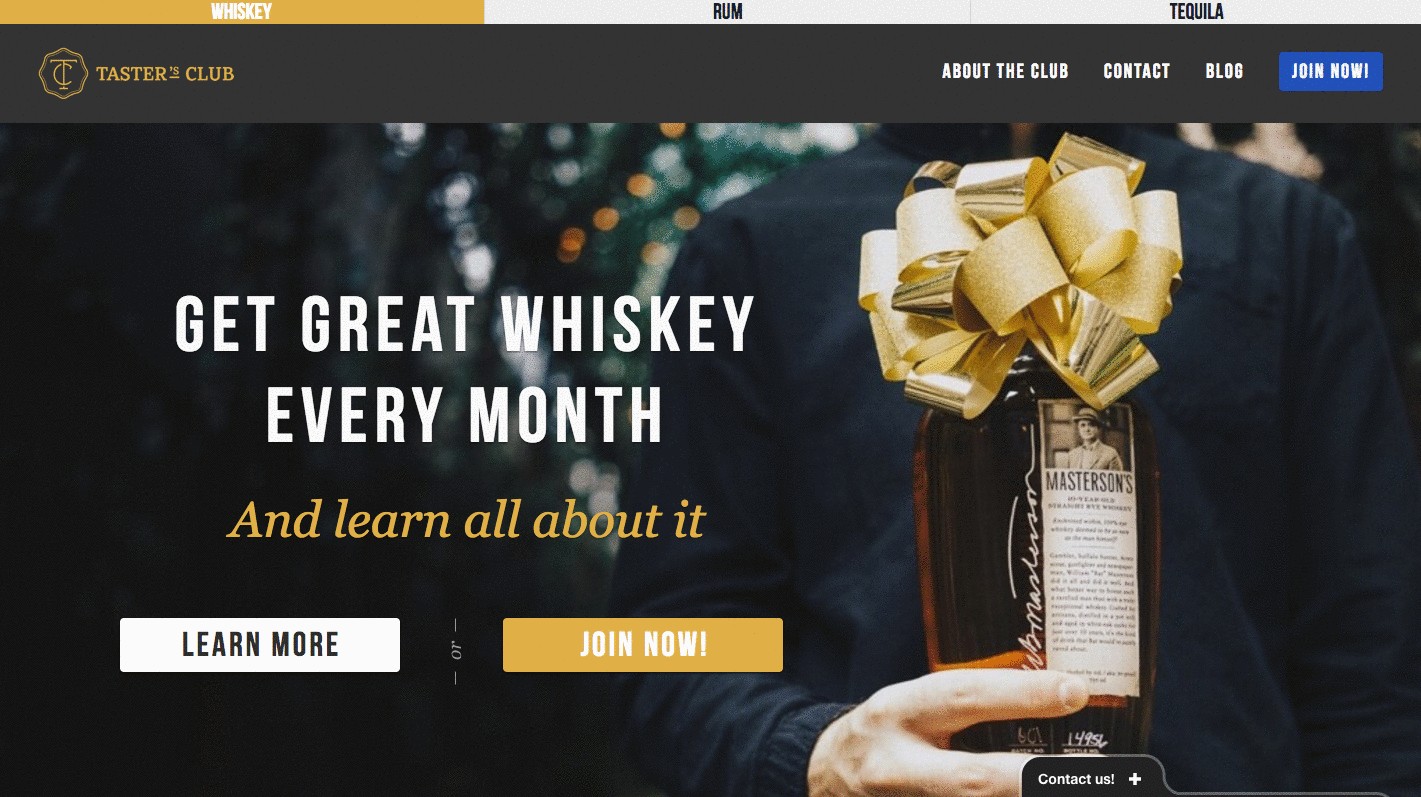 taster's club landing page