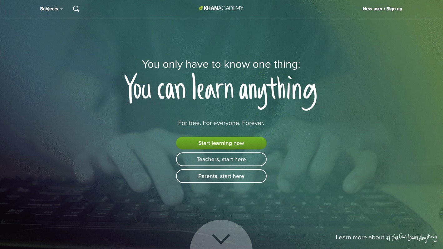 khan academy landing page