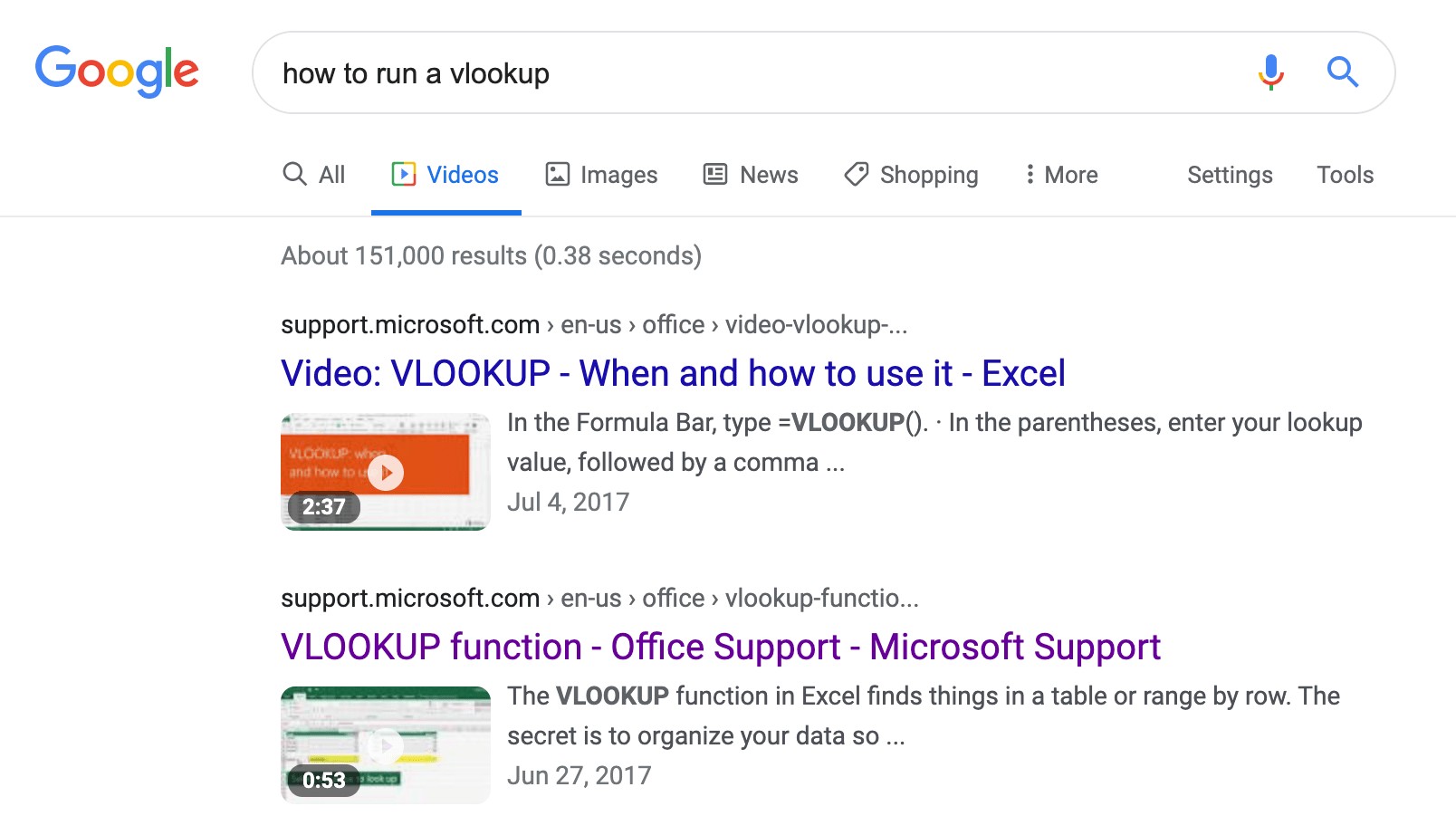 video search results for how to run a vlookup