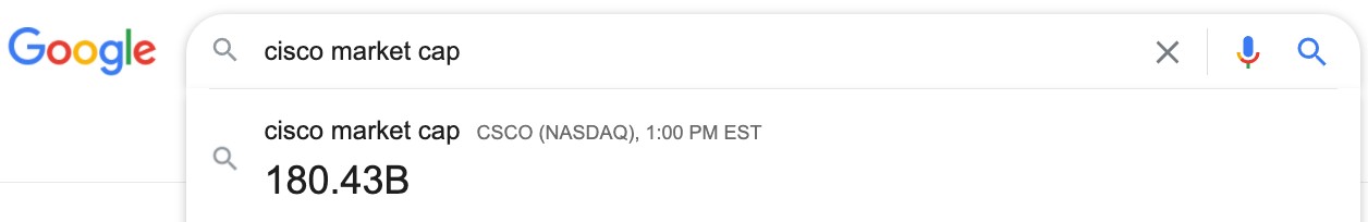search result for cisco market cap