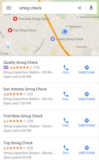 example of google maps marketing business ads in search results