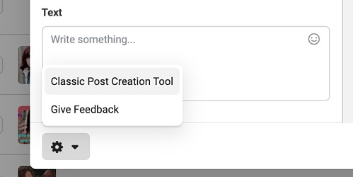 click classic tool to access the older version of facebook's post creation tool