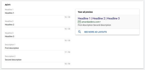 interface where you write your google ad