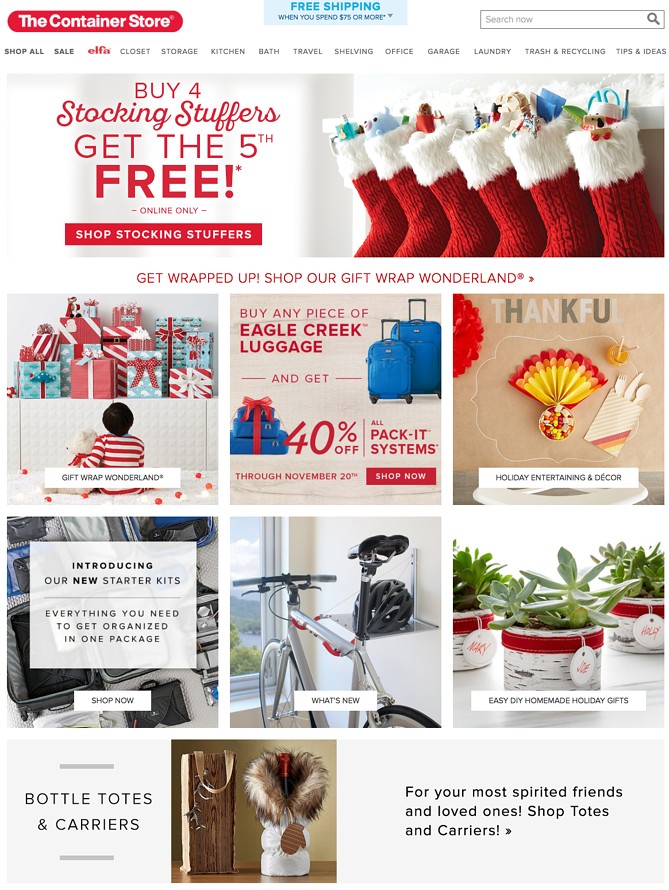 Container Store holiday homepage