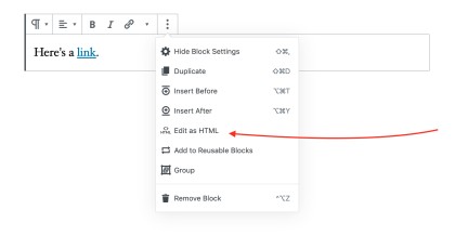 Red arrow pointing to "Edit as HTML"