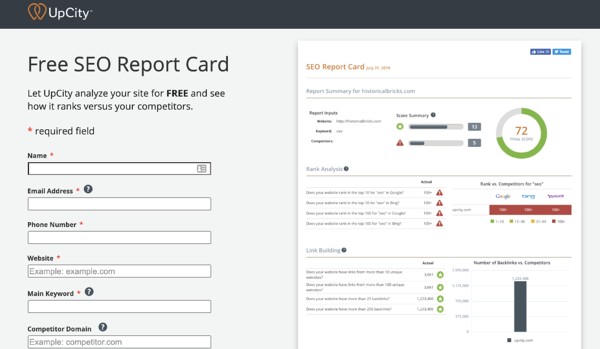 UpCity's Free SEO Report Card free seo tools
