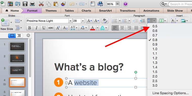 PowerPoint line spacing.