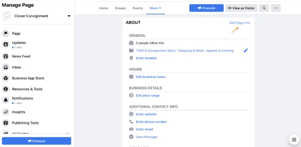 facebook business page edit page info