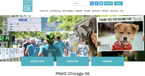 PAWS Chicago 5K nonprofit marketing event page