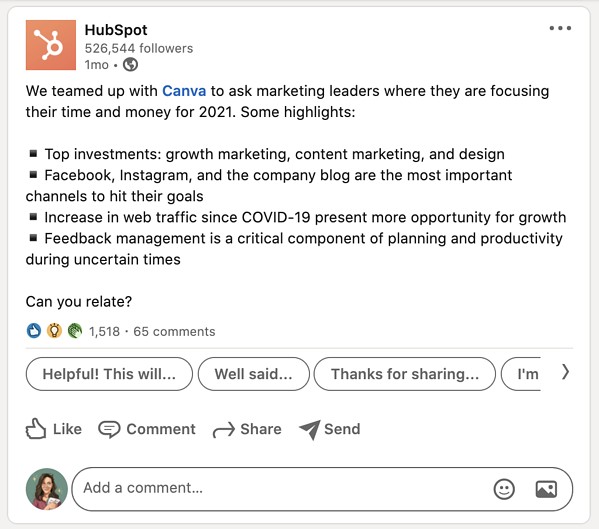 hubspot linked in company page canva