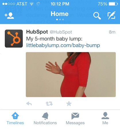 Pam Bump baby bump photo on HubSpot's Twitter account