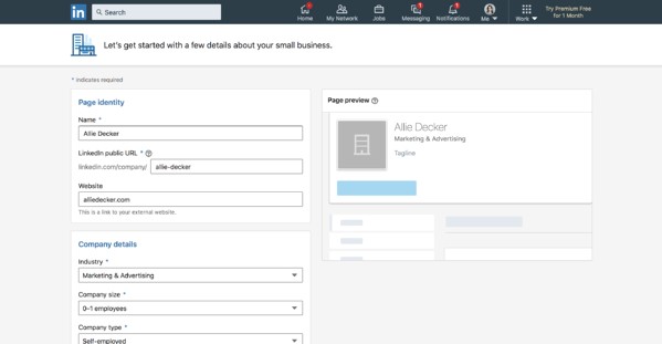 linkedin company pages fill out your company details form