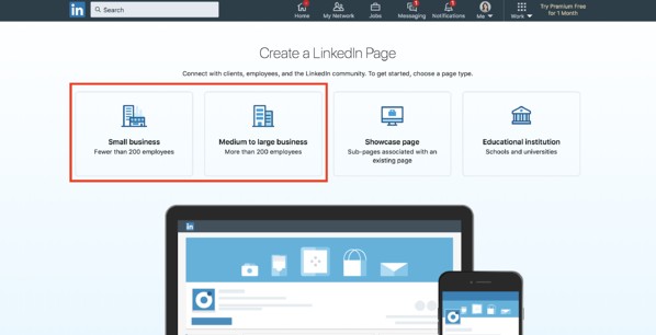 create a linkedin company page choose a page type