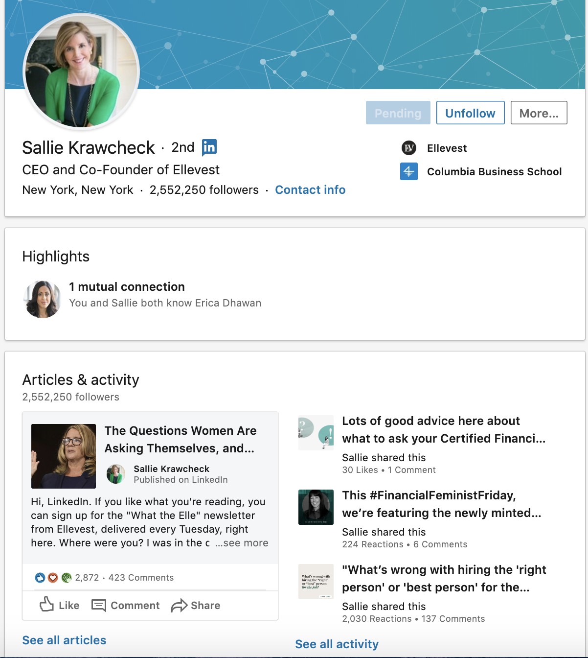linkedin personal profile page example