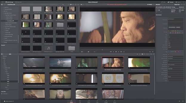 DaVinci video editing software used on film scenes