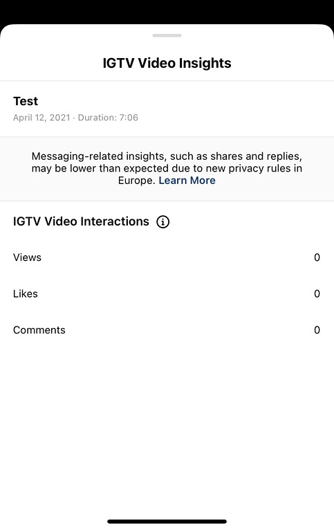 Example of IGTV Video Insights analytics screen