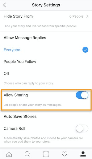 Allow Sharing option on Instagram