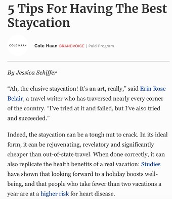 cole haan blog post on staycations