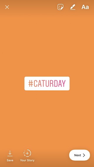 Instagram hashtag sticker that says #caturday