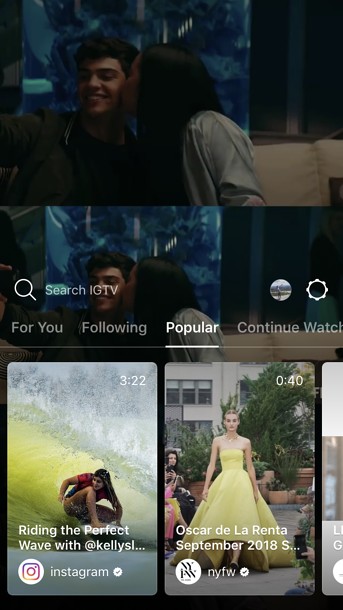 IGTV explore page video carousel