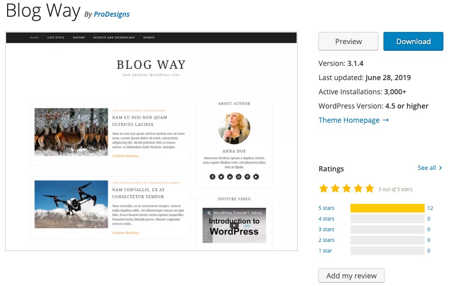 Blog Way free WordPress blogging theme