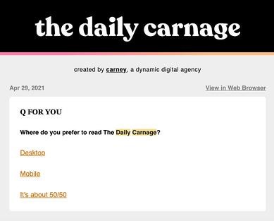 The Daily Carnage interactive email example
