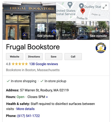 Frugal Bookstore Google My Business